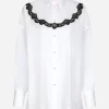 Oversize poplin shirt with lace inserts