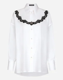 Oversize poplin shirt with lace inserts