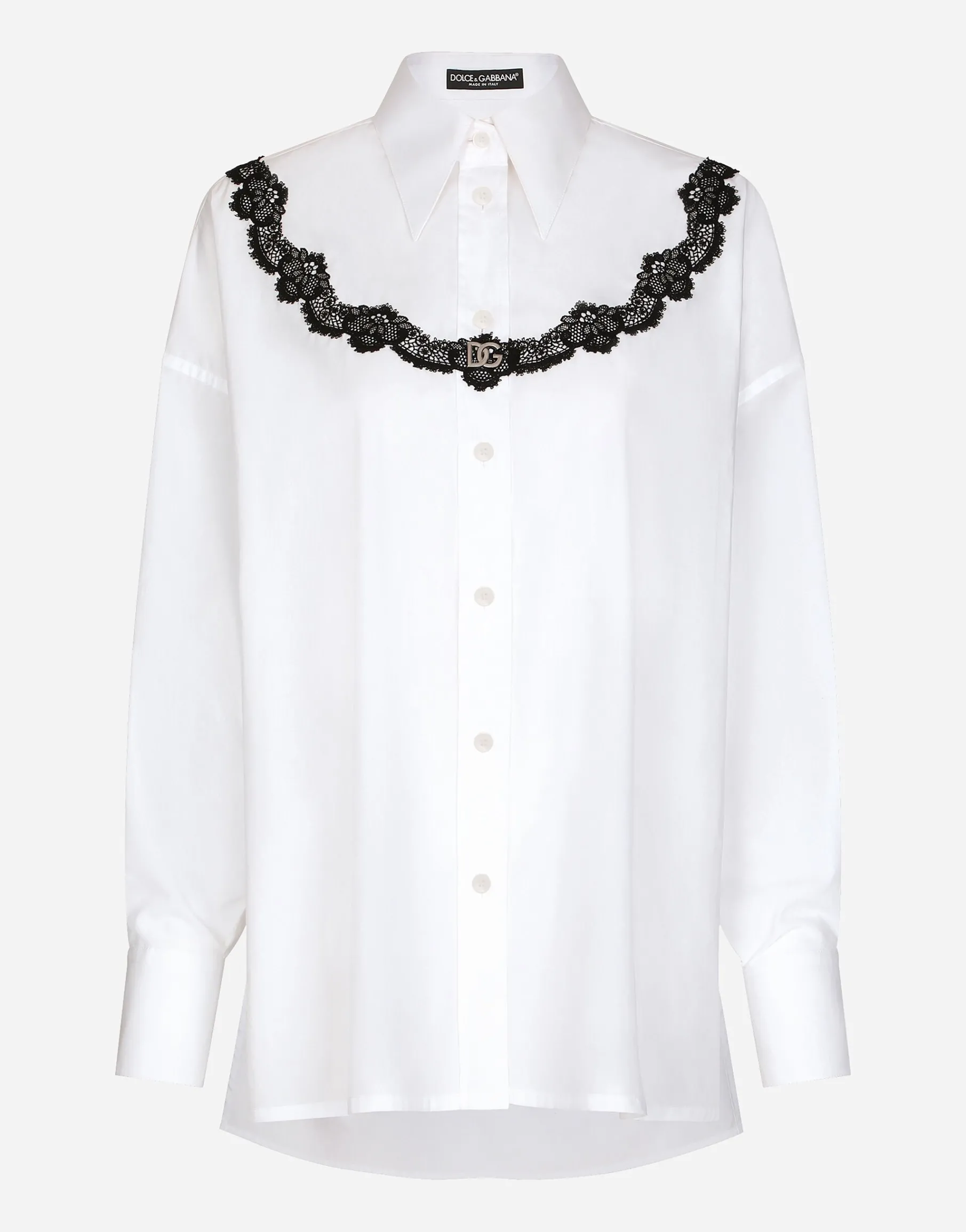 Oversize poplin shirt with lace inserts