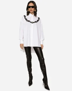 Oversize poplin shirt with lace inserts