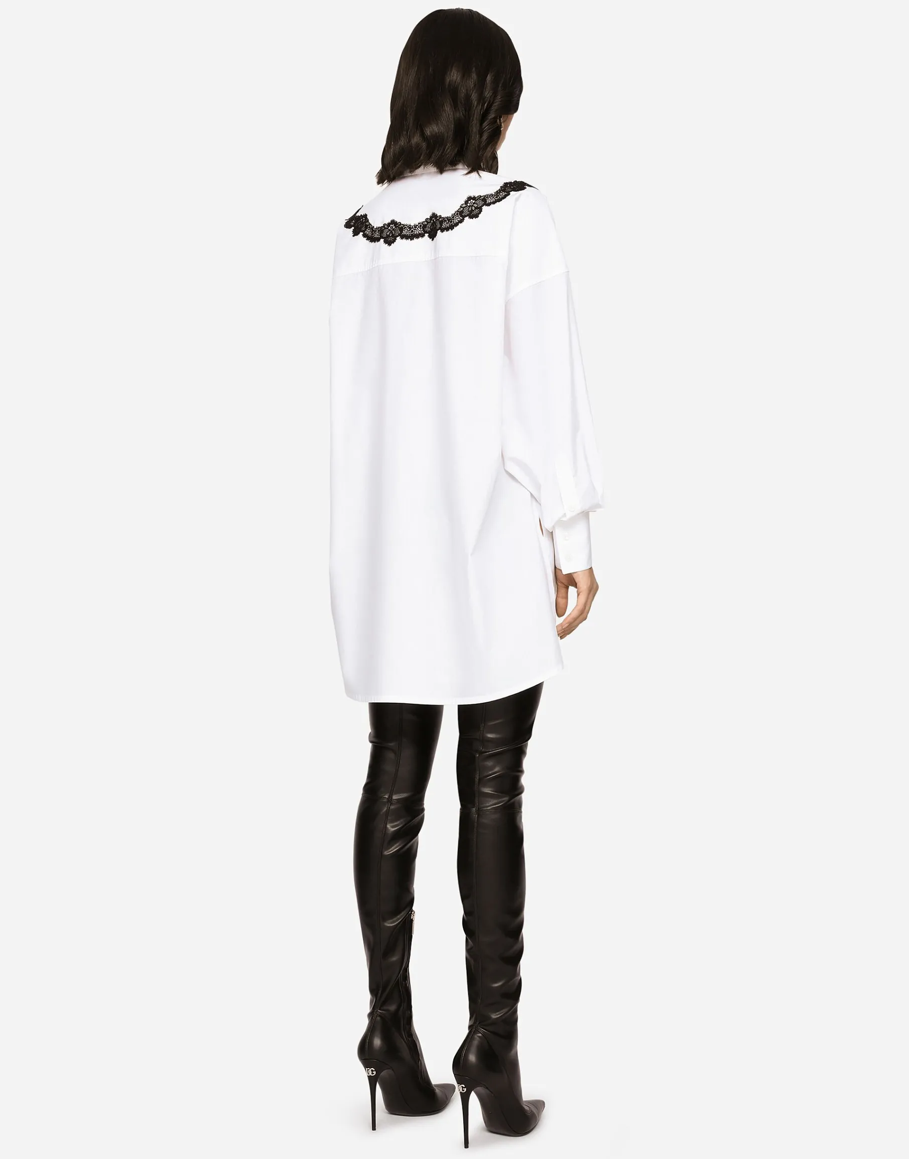Oversize poplin shirt with lace inserts