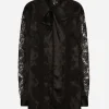 Oversize silk satin and lace shirt
