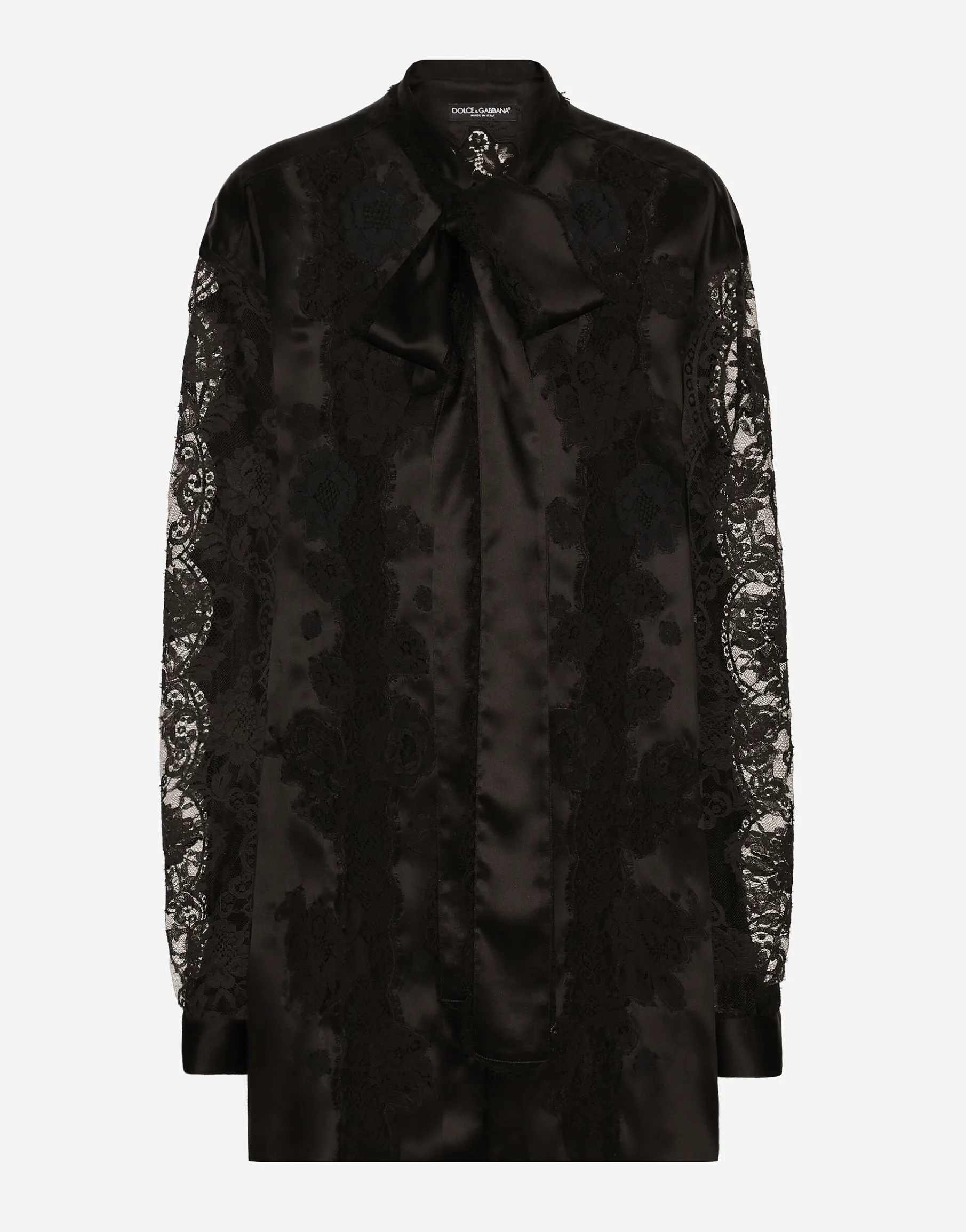 Oversize silk satin and lace shirt