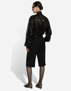 Oversize silk satin and lace shirt