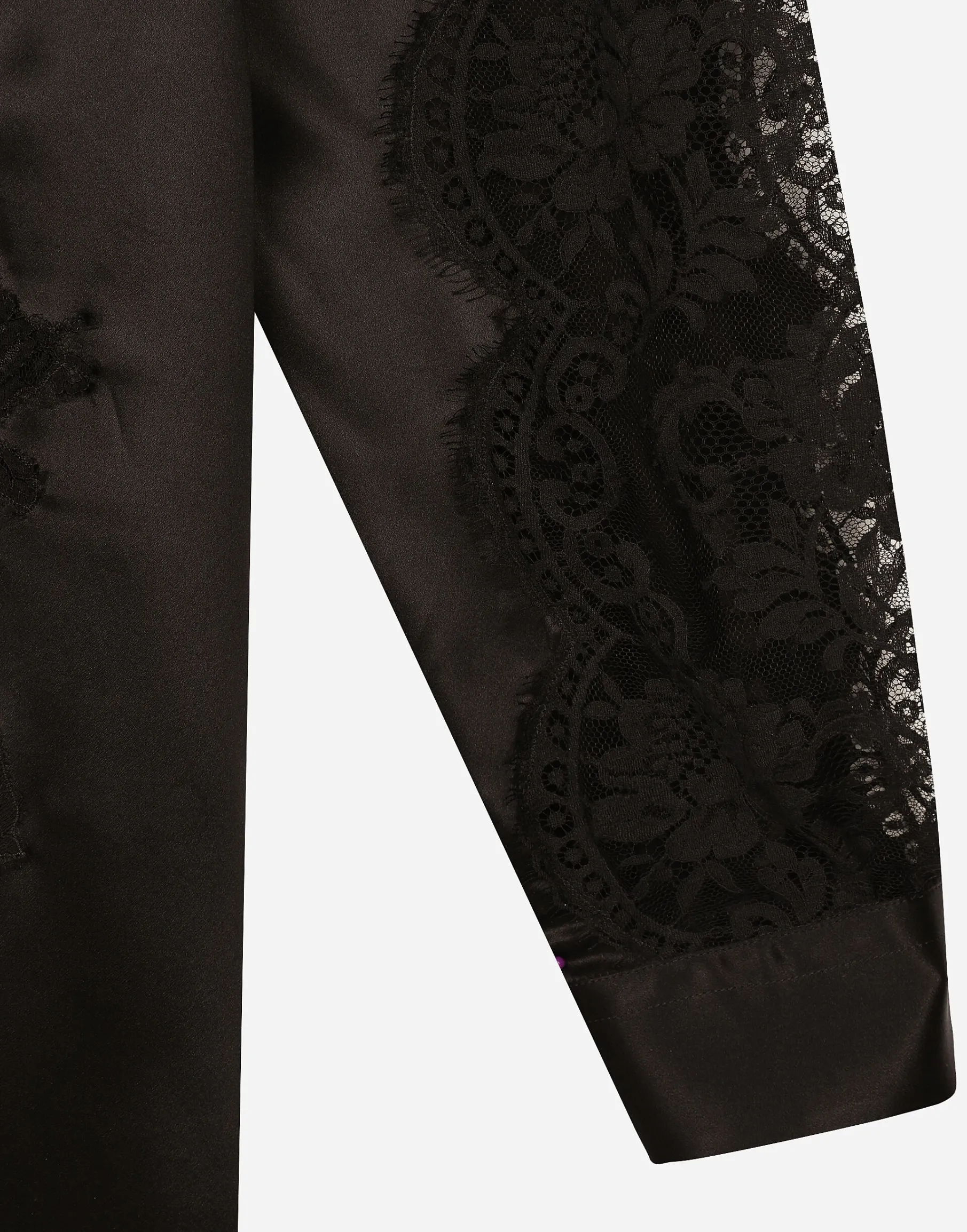 Oversize silk satin and lace shirt