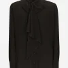 Oversize silk shirt with pussy-bow
