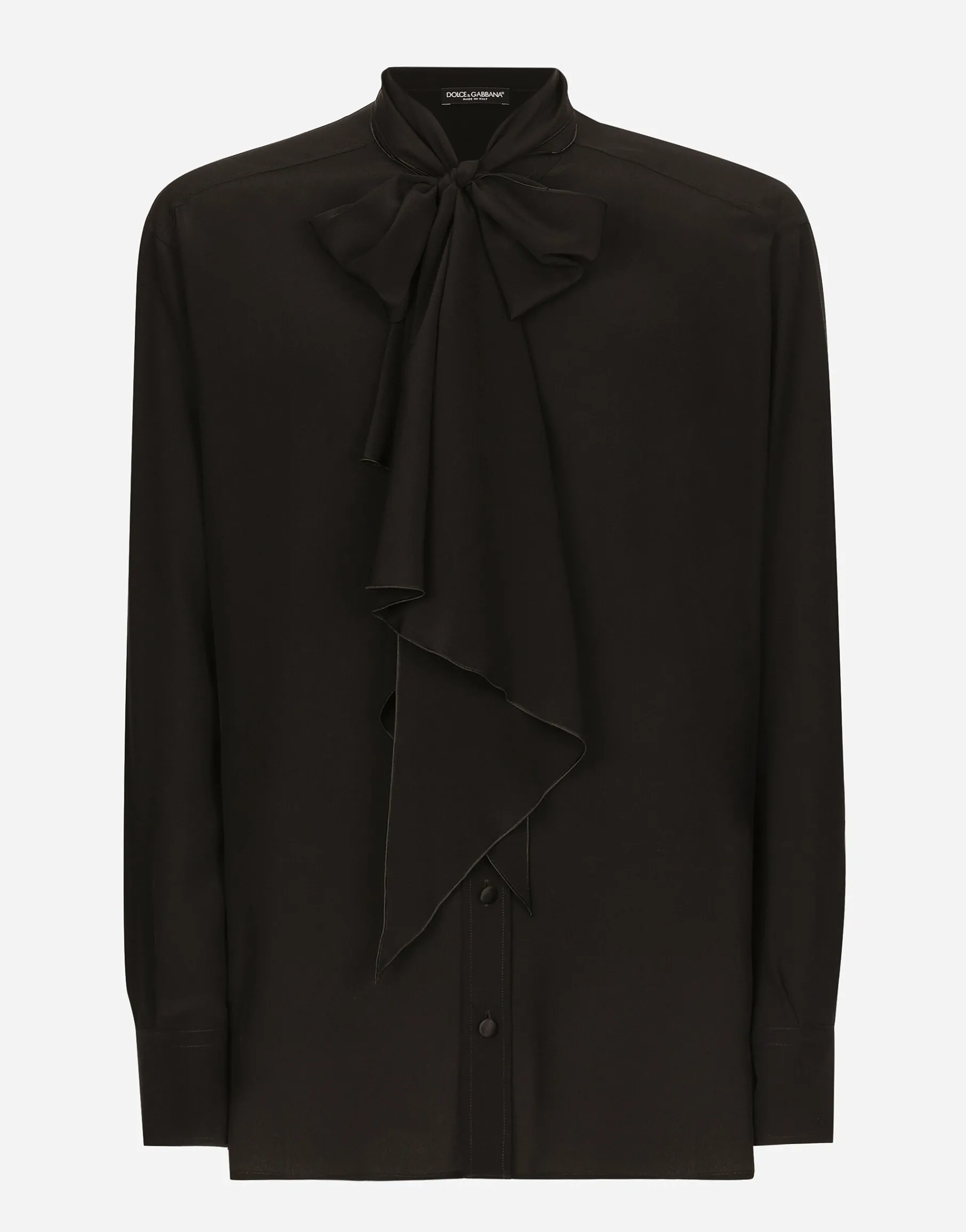 Oversize silk shirt with pussy-bow