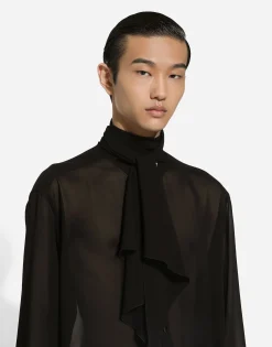 Oversize silk shirt with pussy-bow