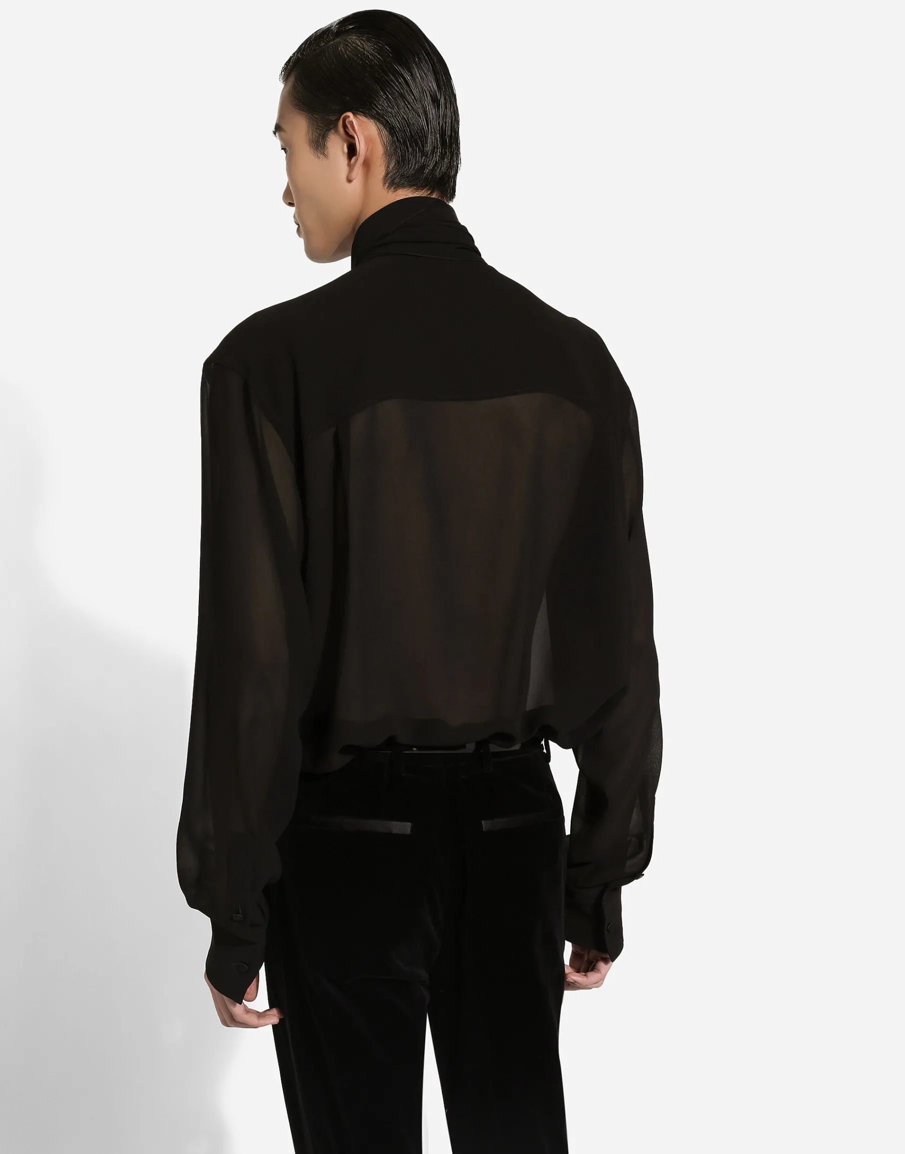 Oversize silk shirt with pussy-bow
