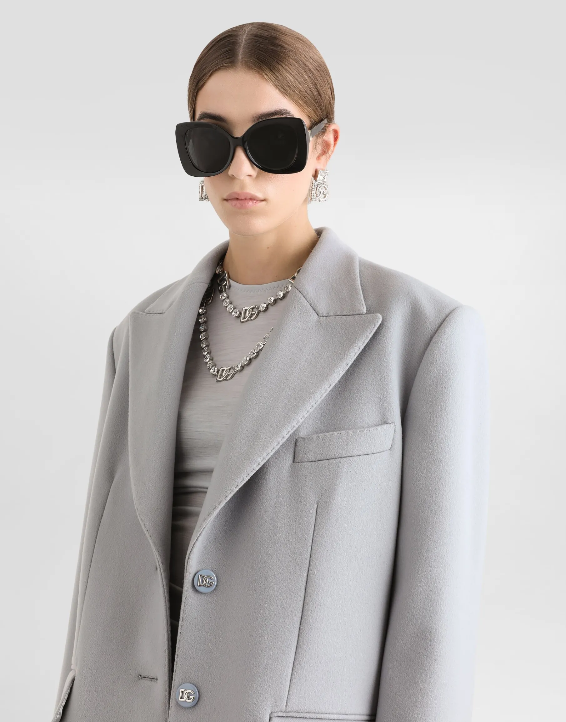 Oversize single-breasted cashmere baize coat