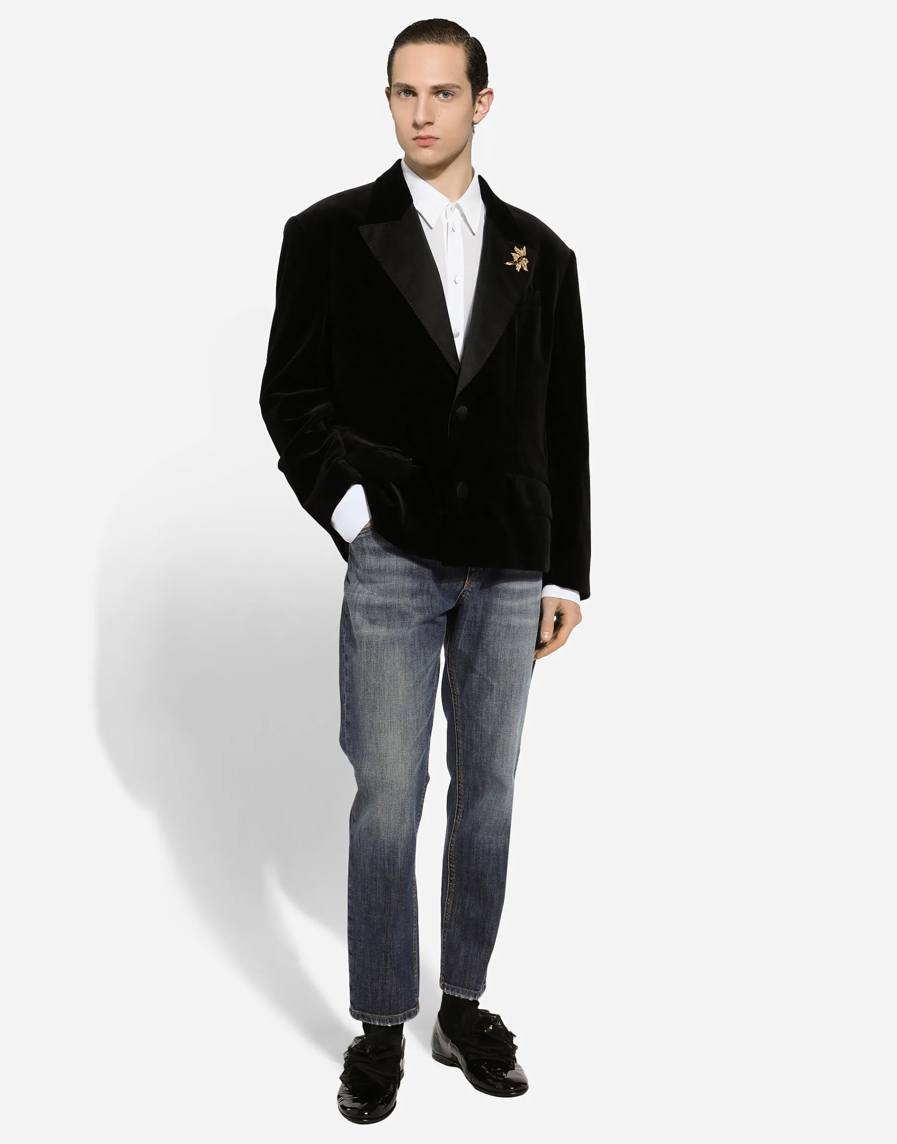 Oversize single-breasted velvet jacket
