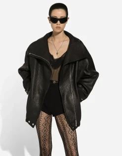 Oversize vegetable-tanned lambskin biker jacket