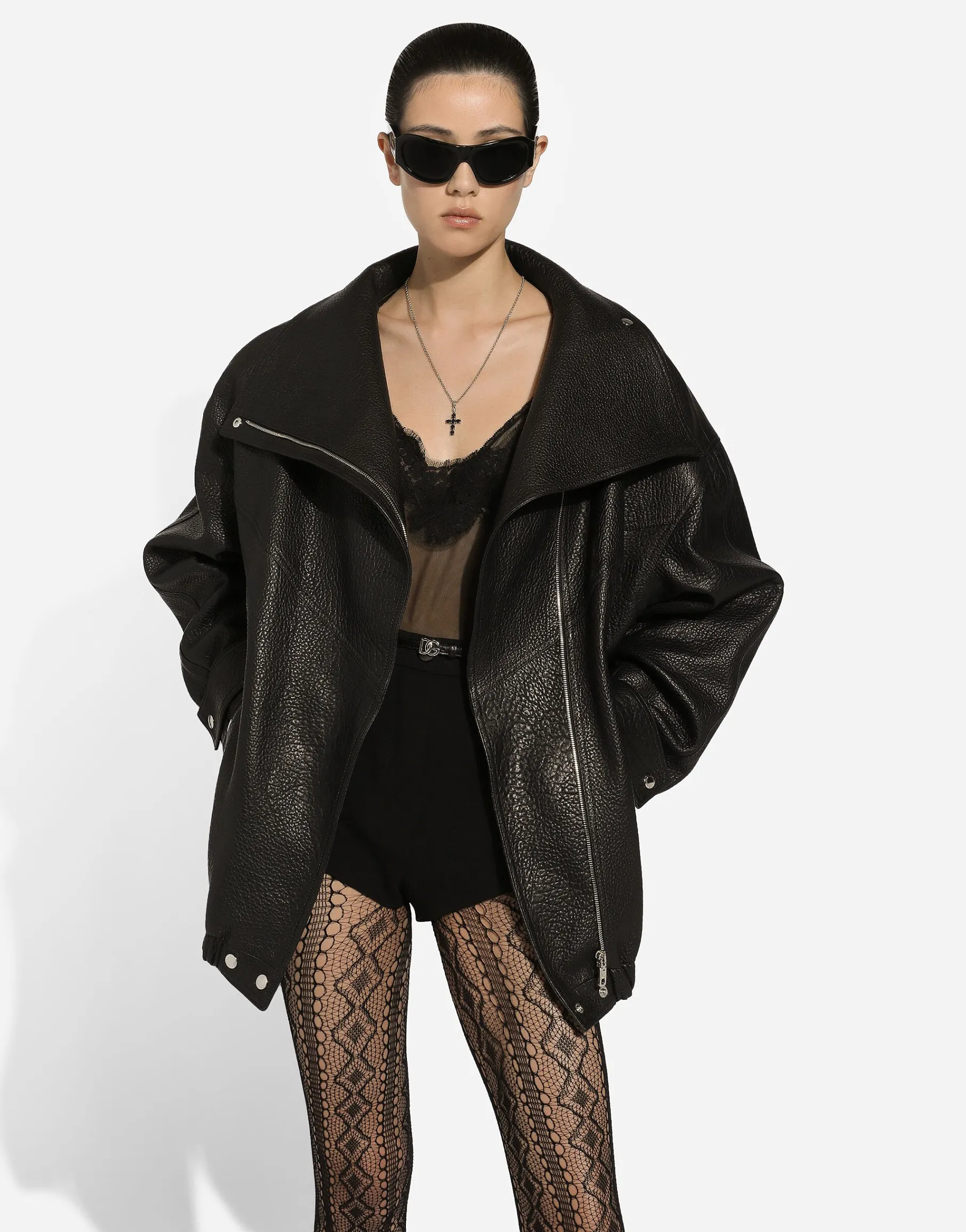 Oversize vegetable-tanned lambskin biker jacket