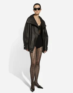 Oversize vegetable-tanned lambskin biker jacket