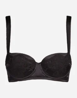 Padded balcony bra in satin with lace