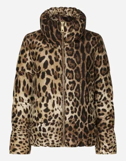 Padded leopard-print nylon jacket