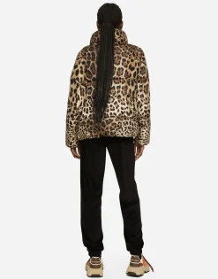 Padded leopard-print nylon jacket