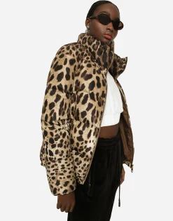 Padded leopard-print nylon jacket