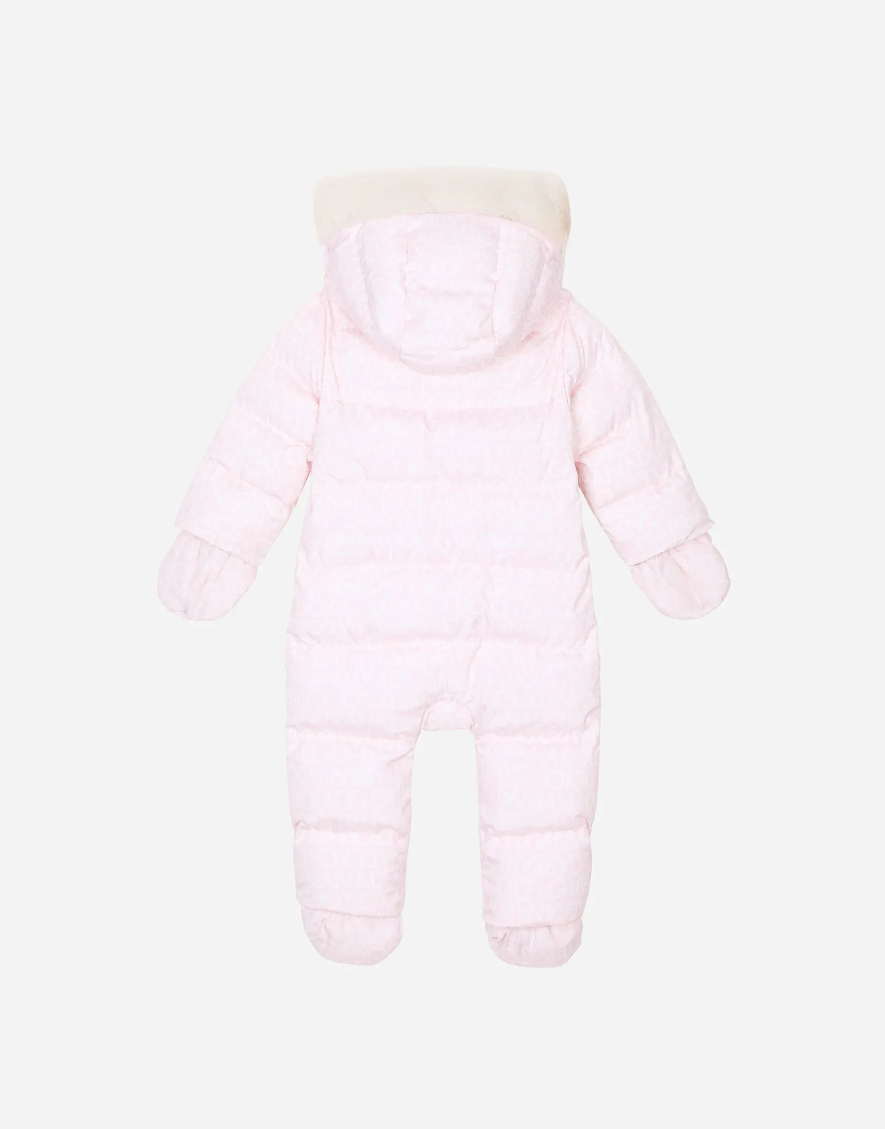Padded quilted nylon snowsuit with all-over logo print