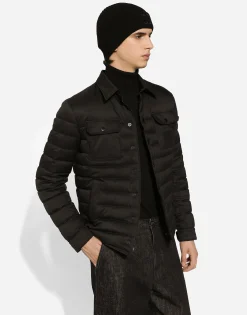 Padded satin jacket with shirt collar