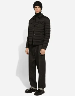 Padded satin jacket with shirt collar