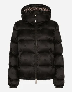 Padded satin jacquard down jacket with all-over DG logo