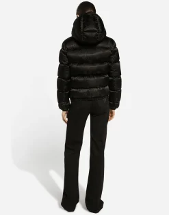 Padded satin jacquard down jacket with all-over DG logo