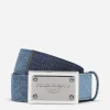 Patchwork denim belt with logo tag