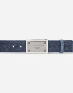 Patchwork denim belt with logo tag