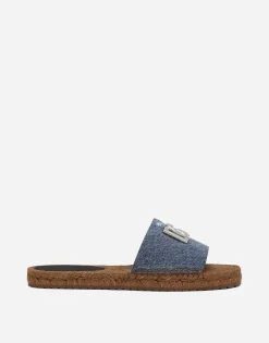 Patchwork denim espadrille sliders