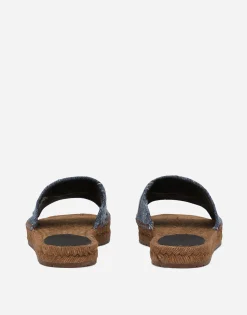 Patchwork denim espadrille sliders