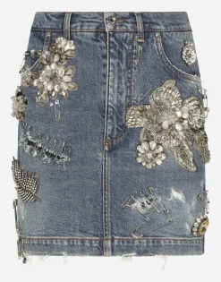 Patchwork denim miniskirt