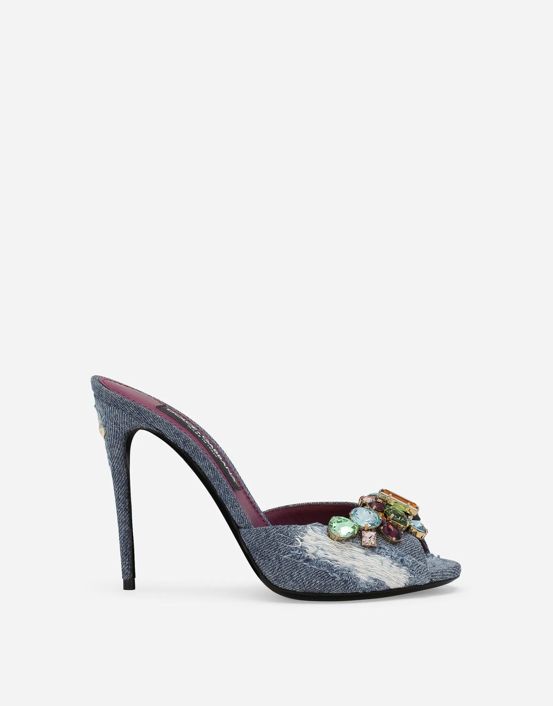 Patchwork denim mules