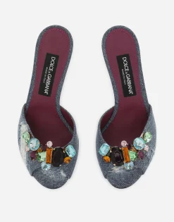 Patchwork denim mules