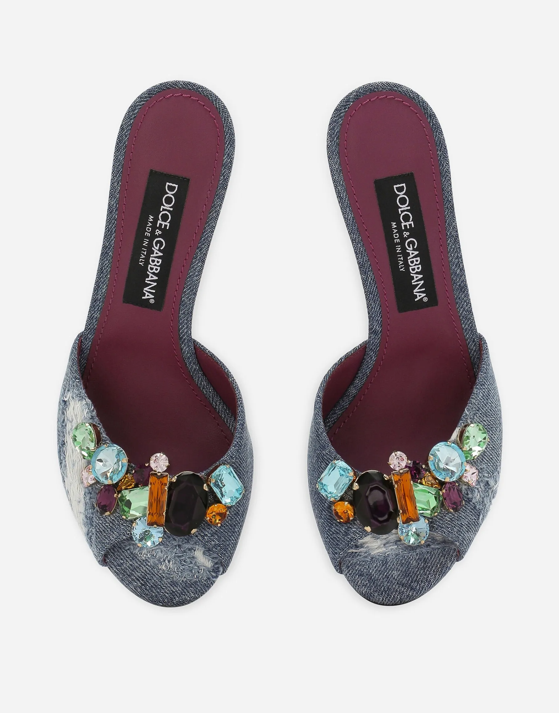 Patchwork denim mules
