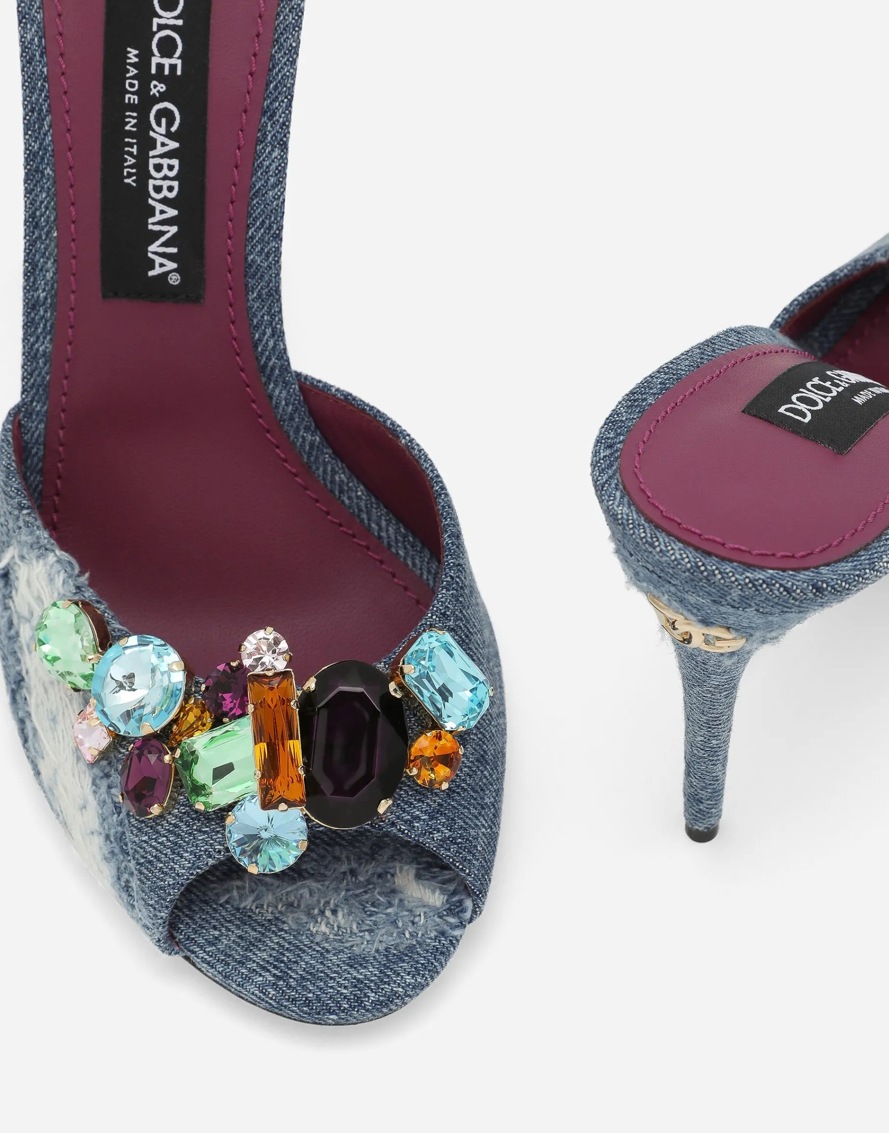 Patchwork denim mules