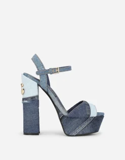 Patchwork denim platform sandals