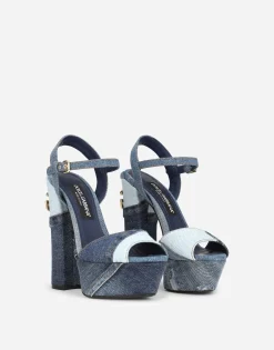 Patchwork denim platform sandals