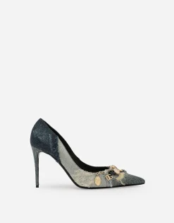 Patchwork denim pumps