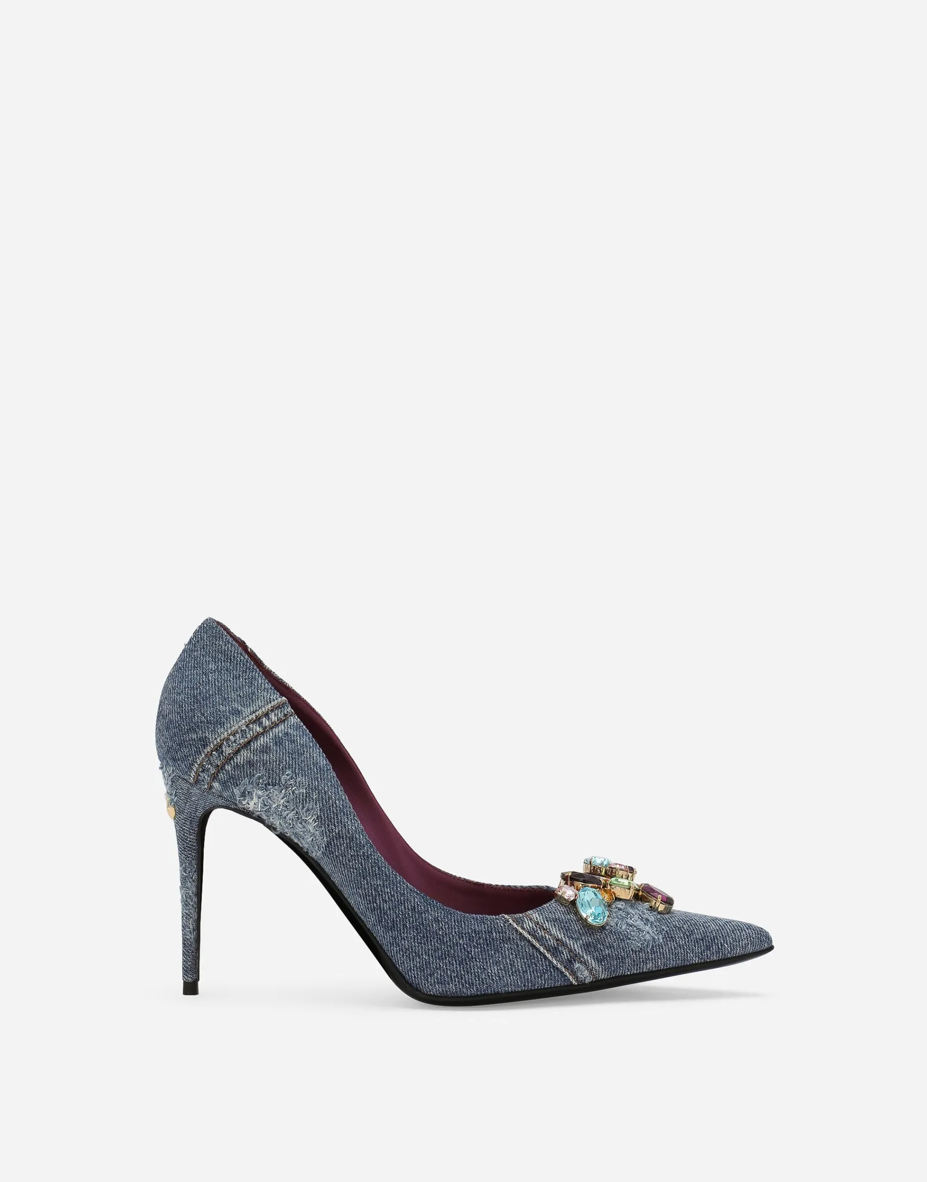 Patchwork denim pumps