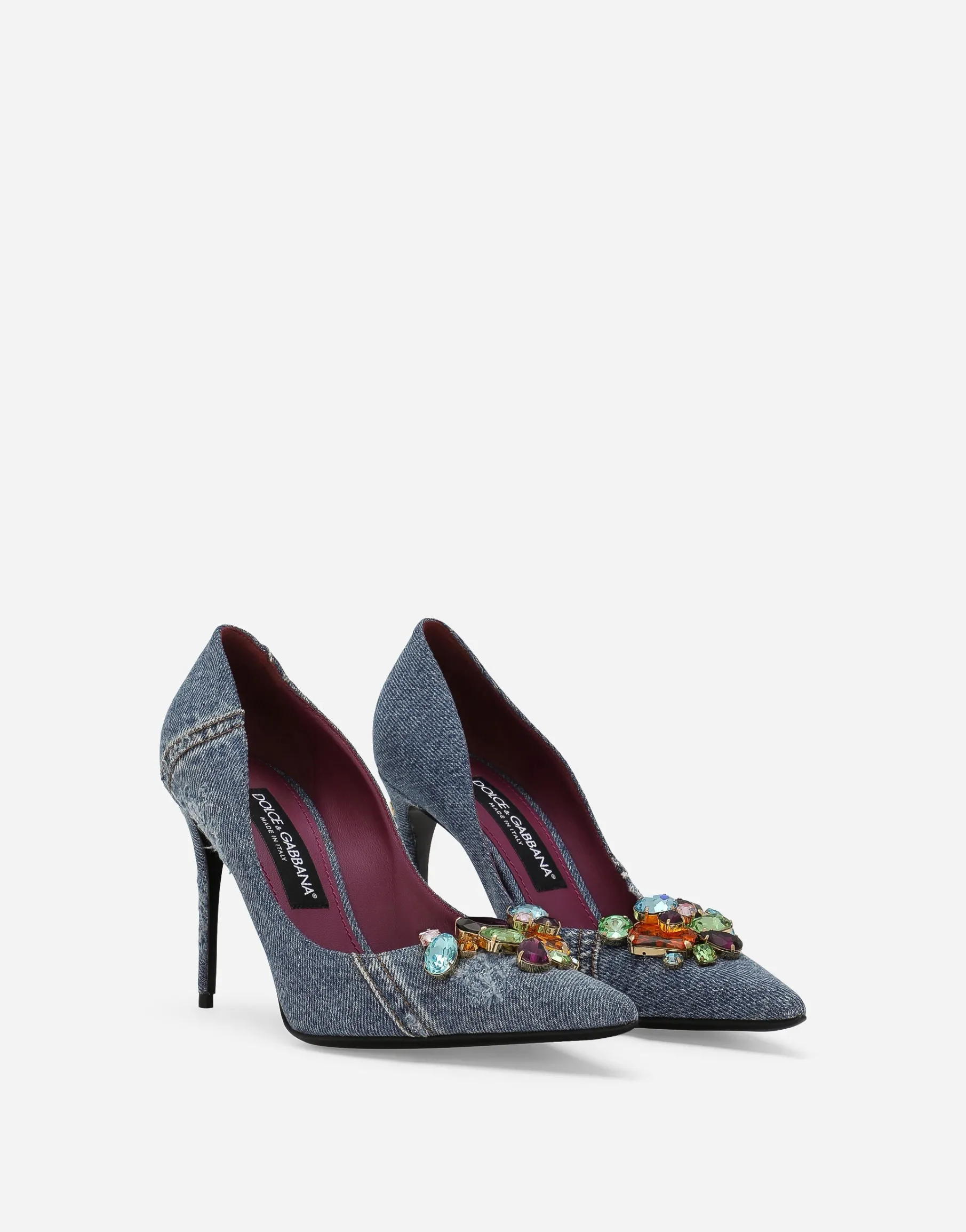 Patchwork denim pumps