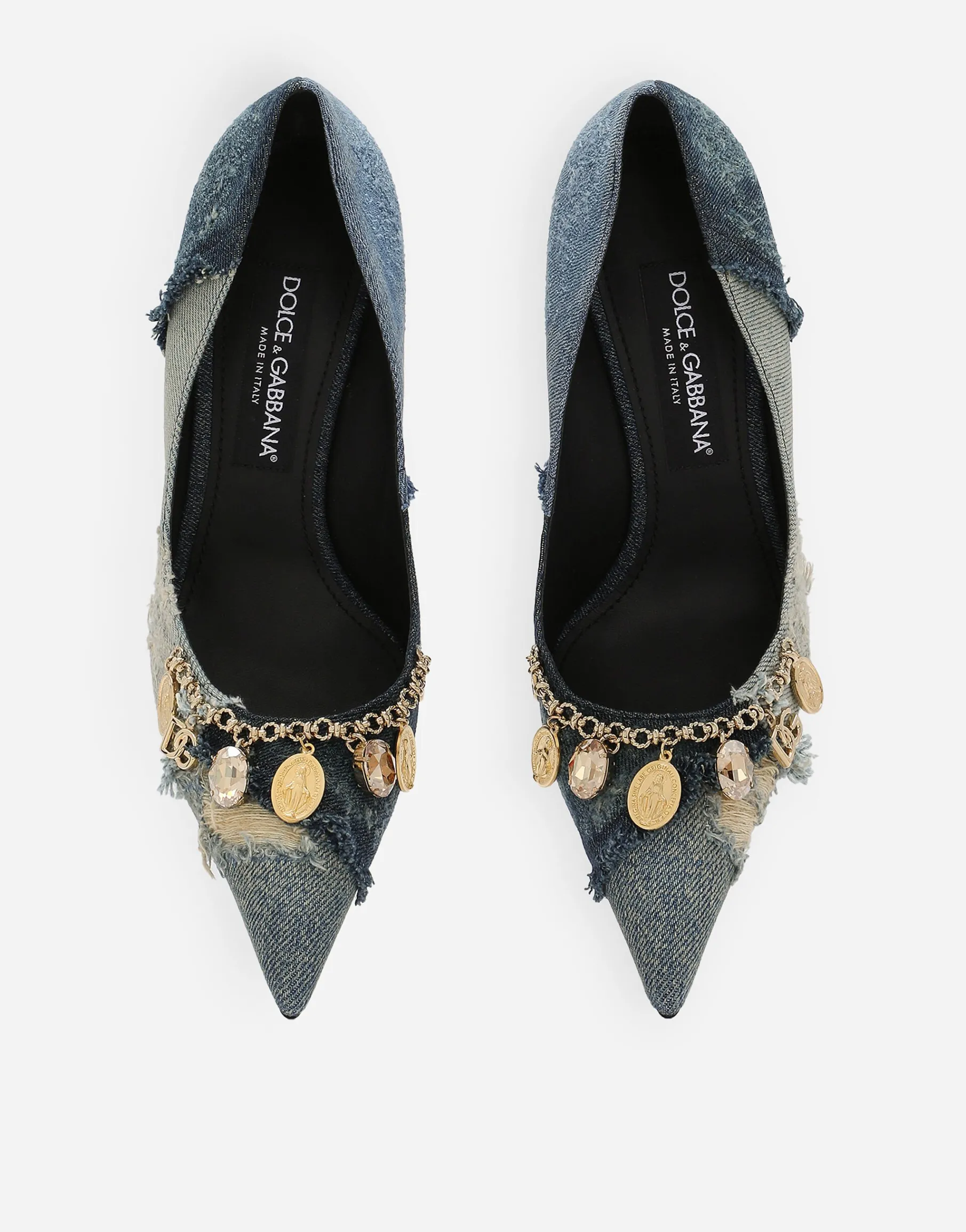 Patchwork denim pumps
