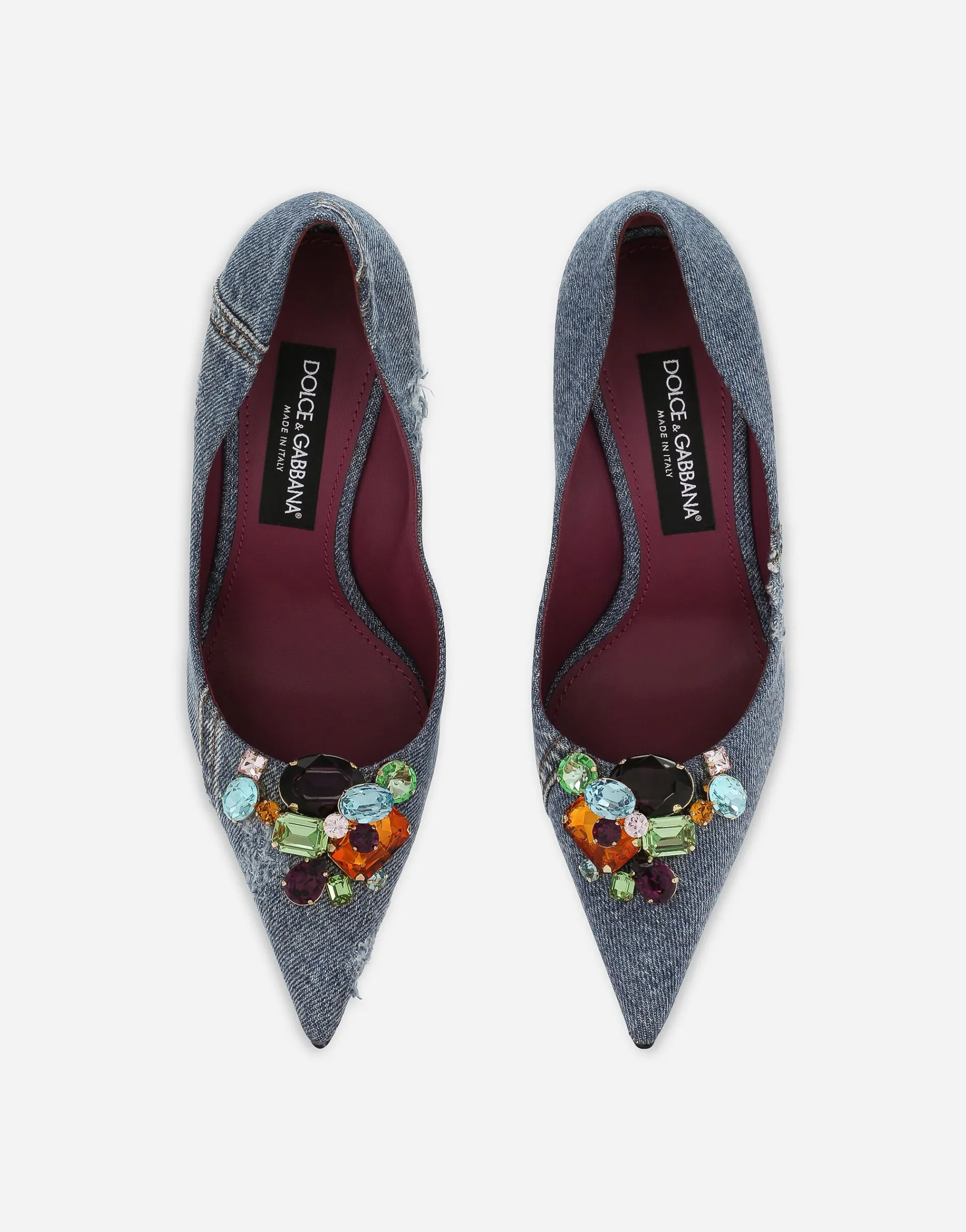 Patchwork denim pumps