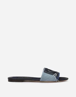 Patchwork denim slides with DG logo