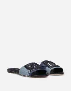 Patchwork denim slides with DG logo