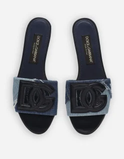 Patchwork denim slides with DG logo