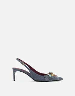 Patchwork denim slingbacks
