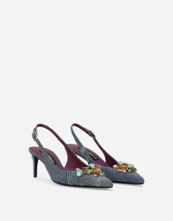 Patchwork denim slingbacks