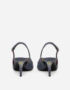 Patchwork denim slingbacks