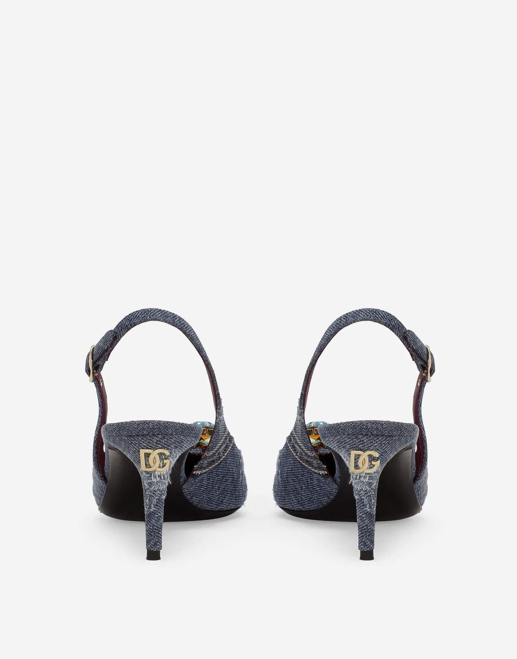 Patchwork denim slingbacks